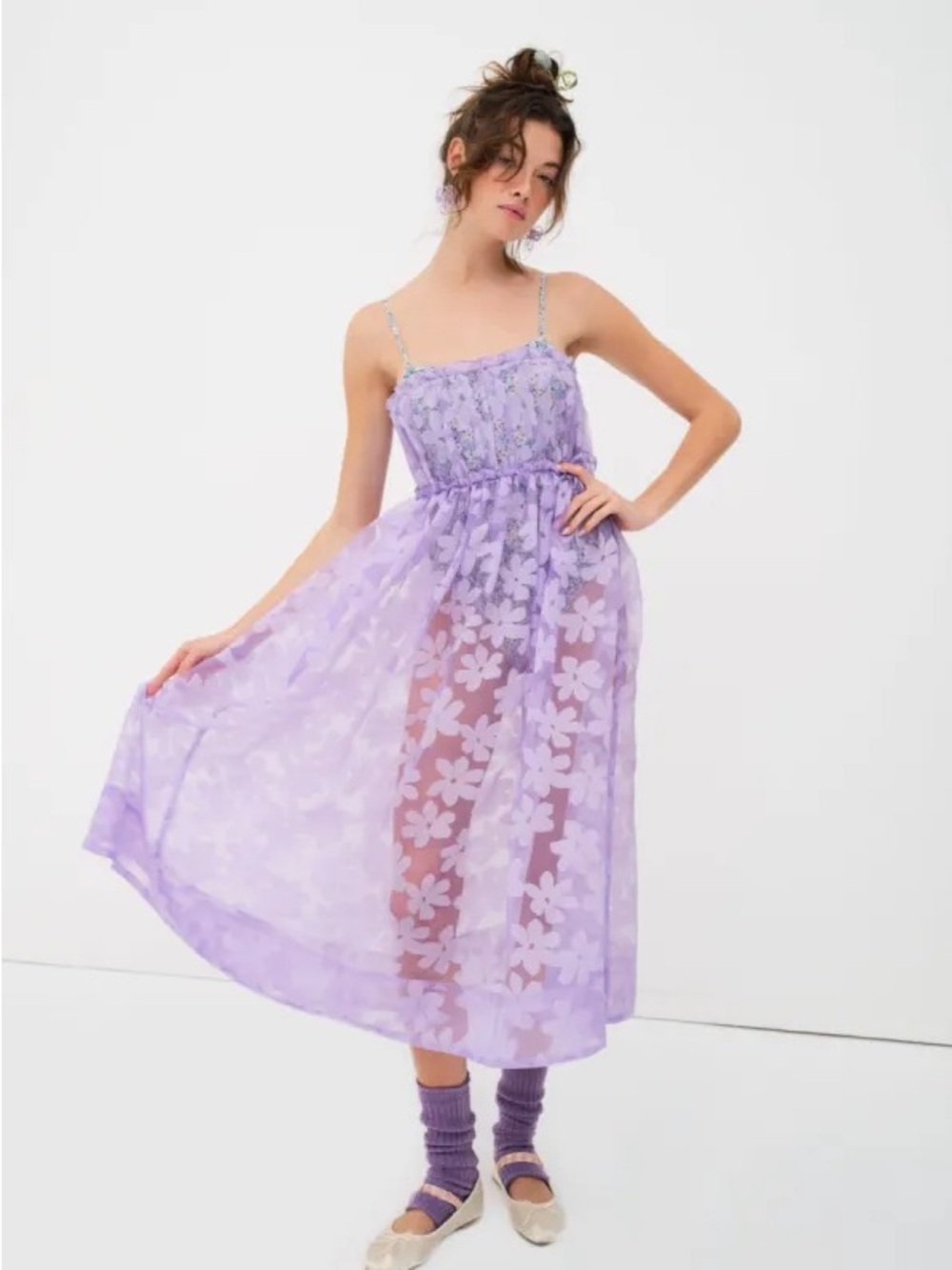 For Love & Lemons Villegas Midi Dress Lavender Lace & Multi Pattern NWT Sz Small